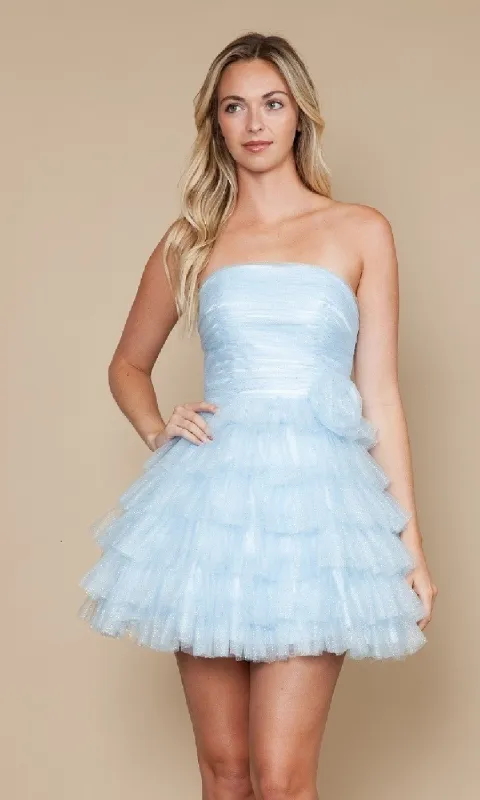Strapless Short Tulle Hoco Dress: Poly USA 9912 sold by PromGirl