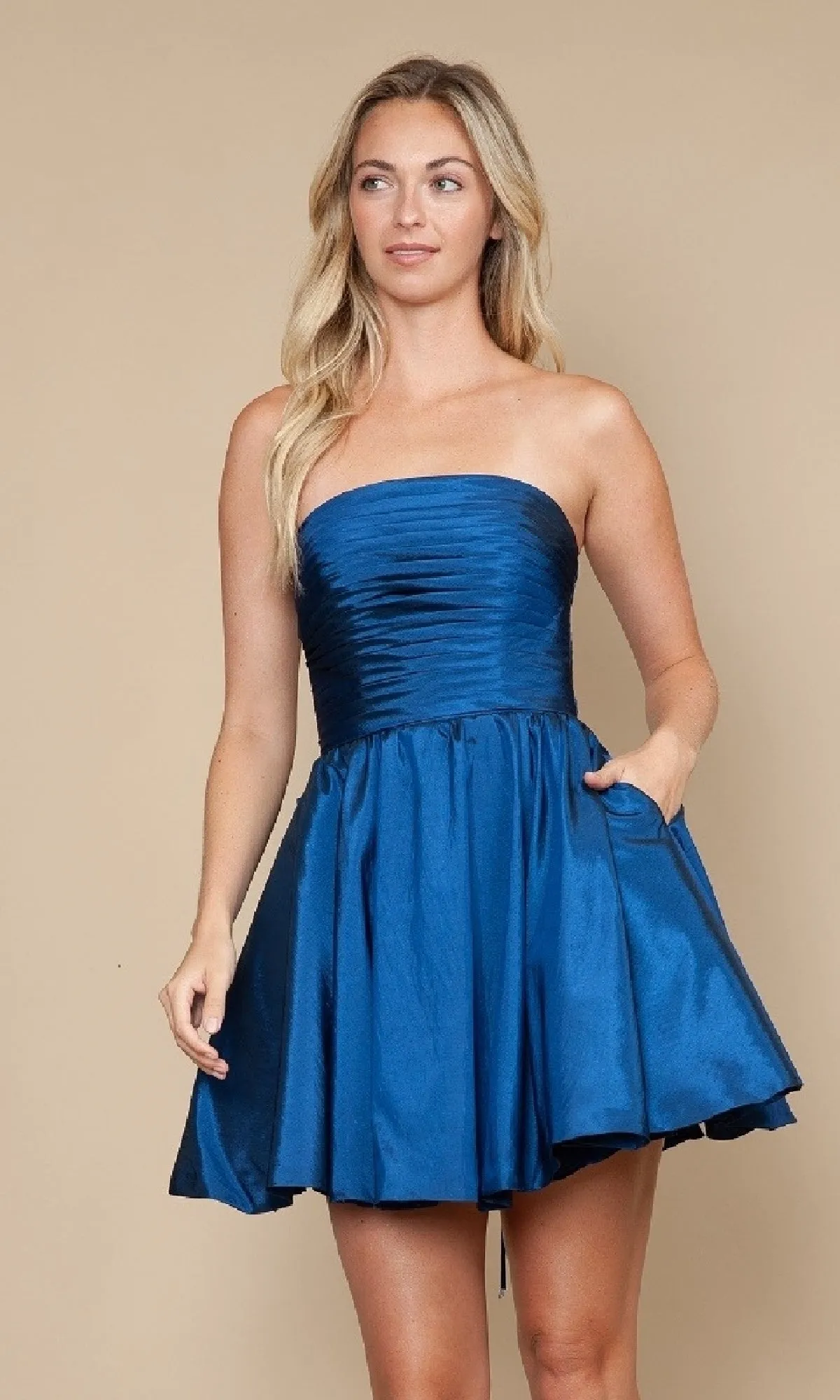 Strapless Short A-Line Hoco Dress: Poly USA 9908 sold by PromGirl