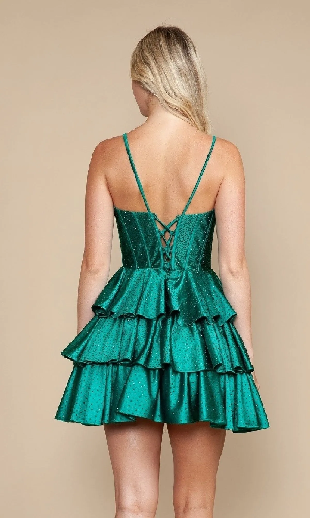 Ruffle Short Corset Hoco Dress: Poly USA 9894 sold by PromGirl product image thumbnail 2