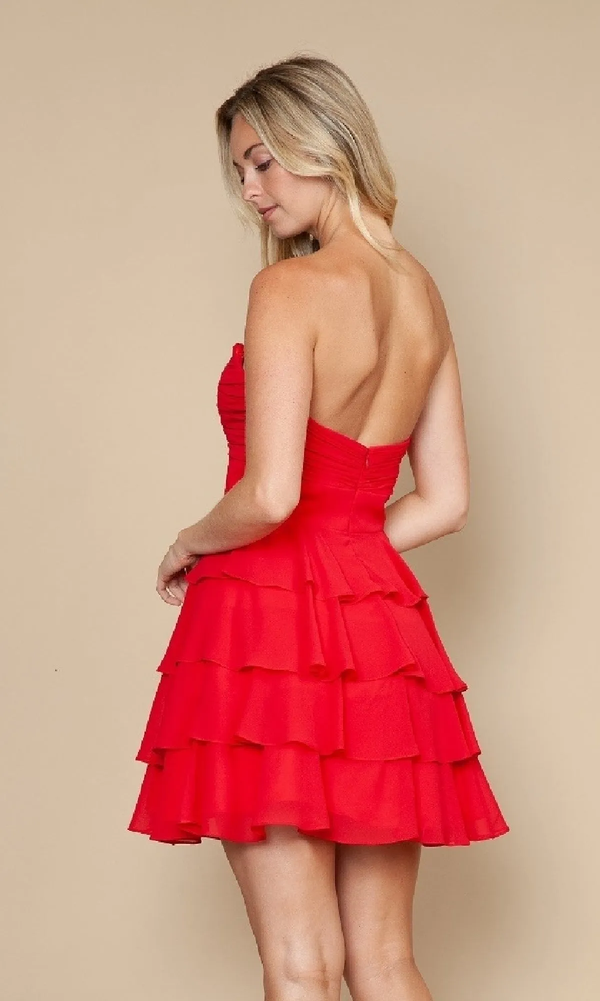 Cut-Out Strapless Short Hoco Dress: Poly USA 9802 sold by PromGirl product image thumbnail 2