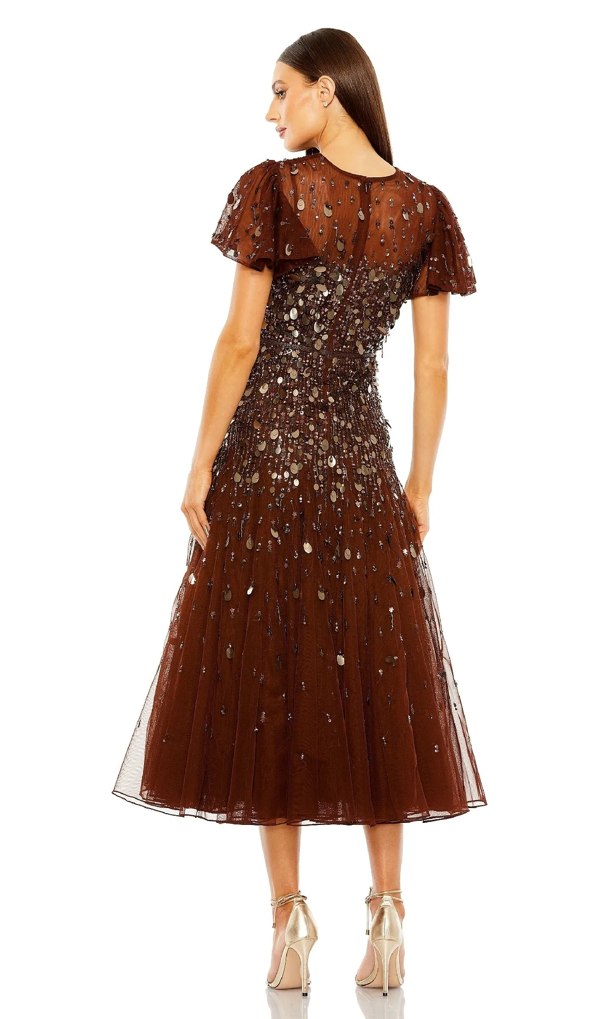 Brown Tea-Length Party Dress: Mac Duggal 24018 sold by PromGirl product image thumbnail 2