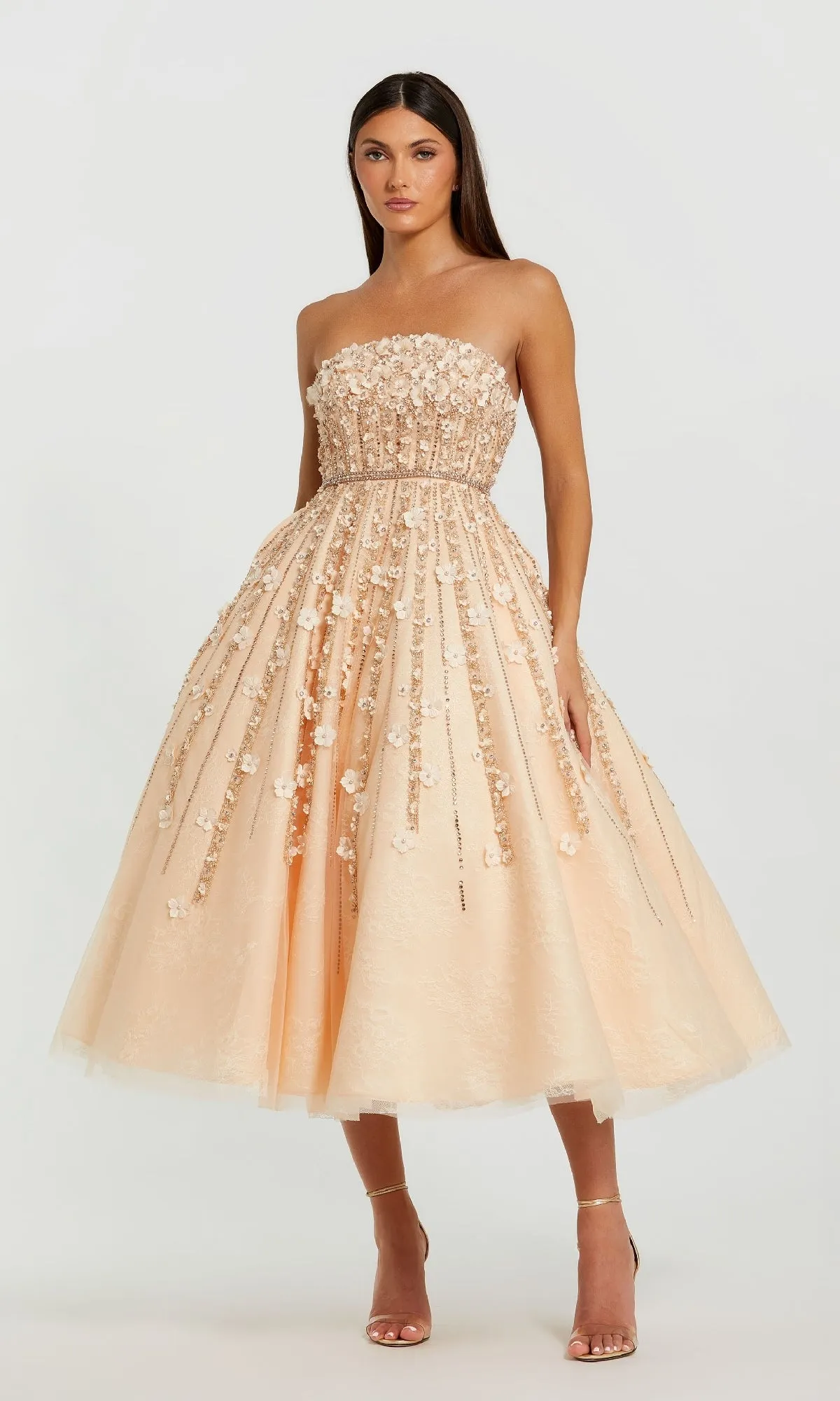 Strapless Champage Party Dress: Mac Duggal 11865 sold by PromGirl