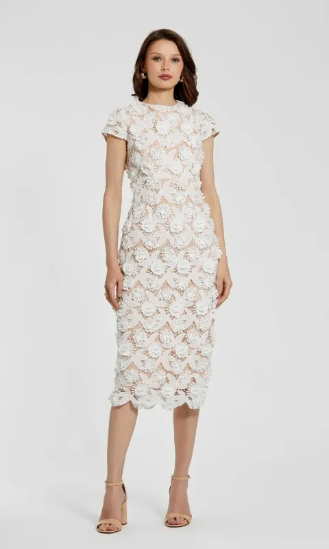 Midi Lace Cocktail Dress: Mac Duggal 81022 sold by PromGirl
