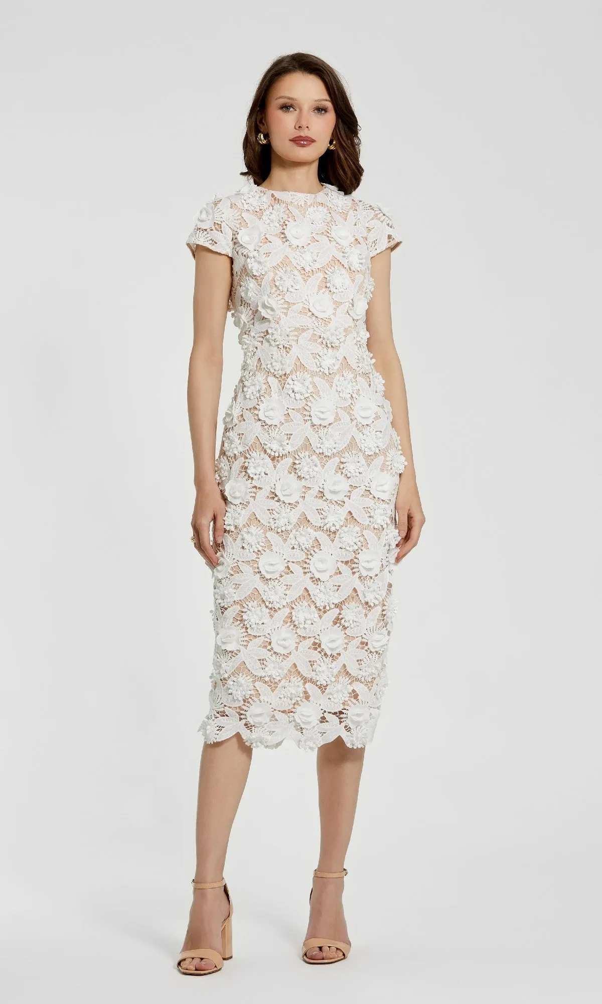 Midi Lace Cocktail Dress: Mac Duggal 81022 sold by PromGirl