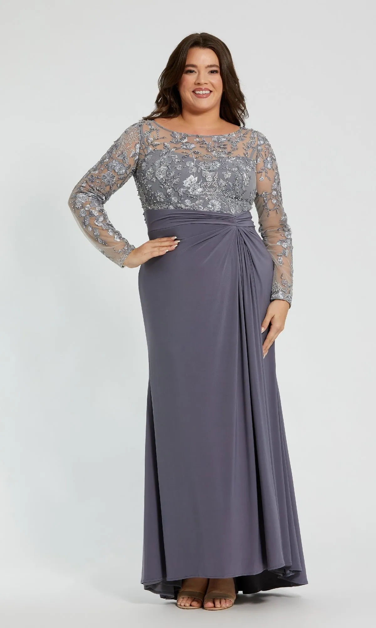 Plus-Size Long Gray Formal Dress: Mac Duggal 20624 sold by PromGirl