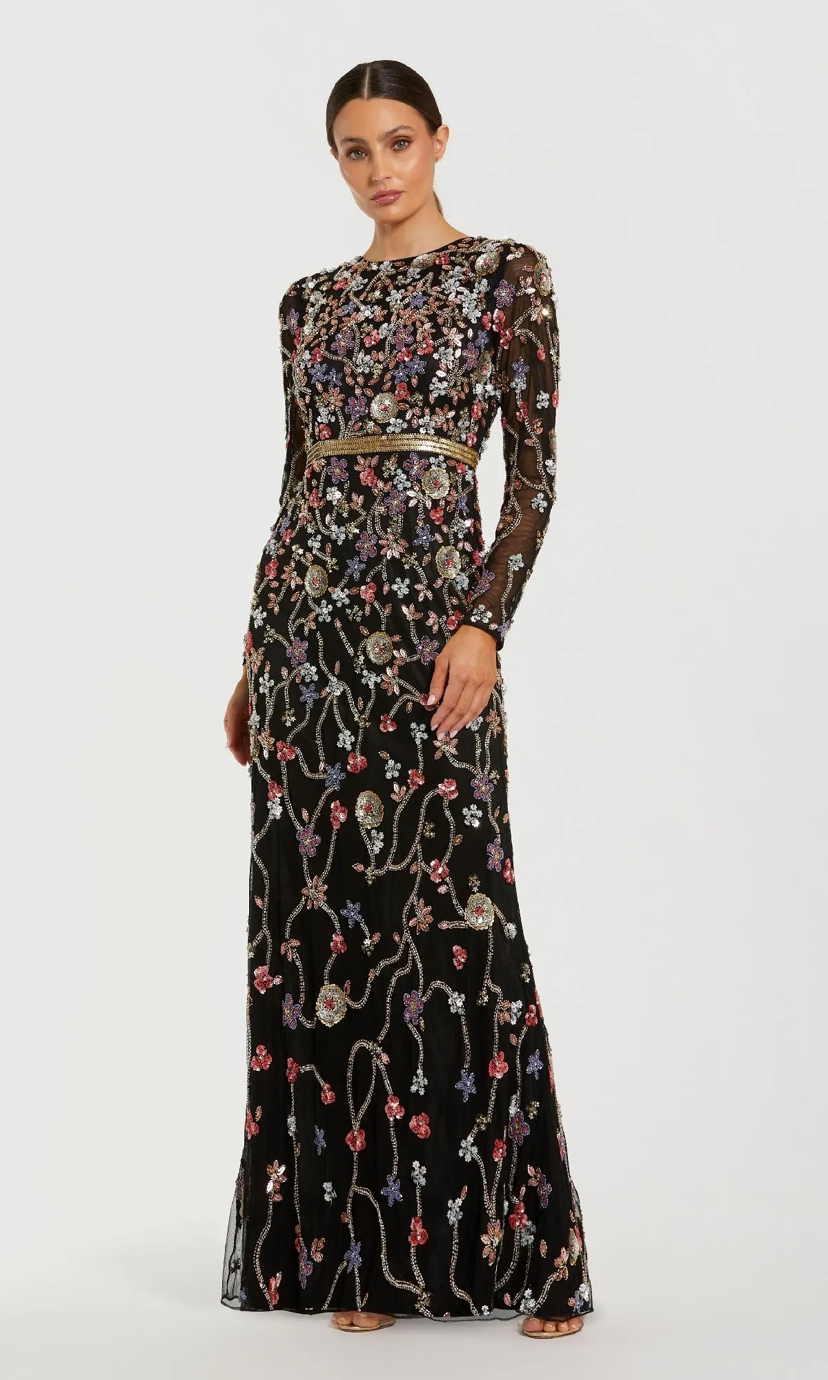 Long Black Floral Formal Dress: Mac Duggal 6135 sold by PromGirl