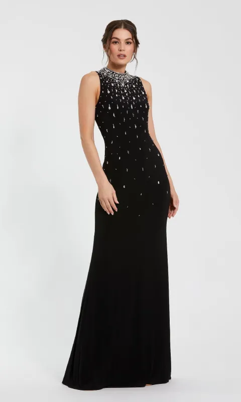 High-Neck Long Black Formal Gown: Mac Duggal 2260 sold by PromGirl