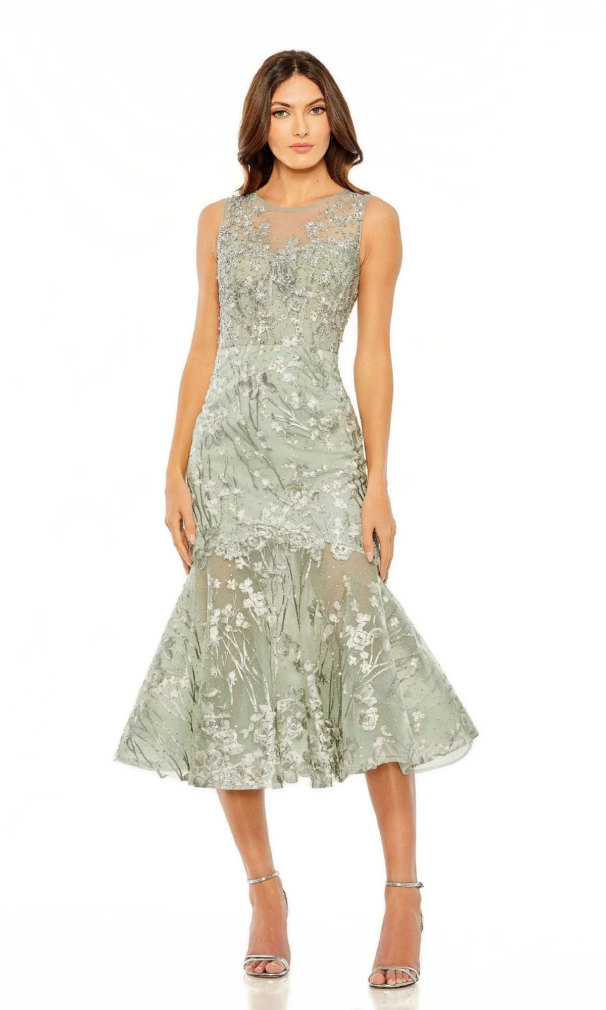 Sage Midi Wedding Guest Dress: Mac Duggal 20646 sold by PromGirl