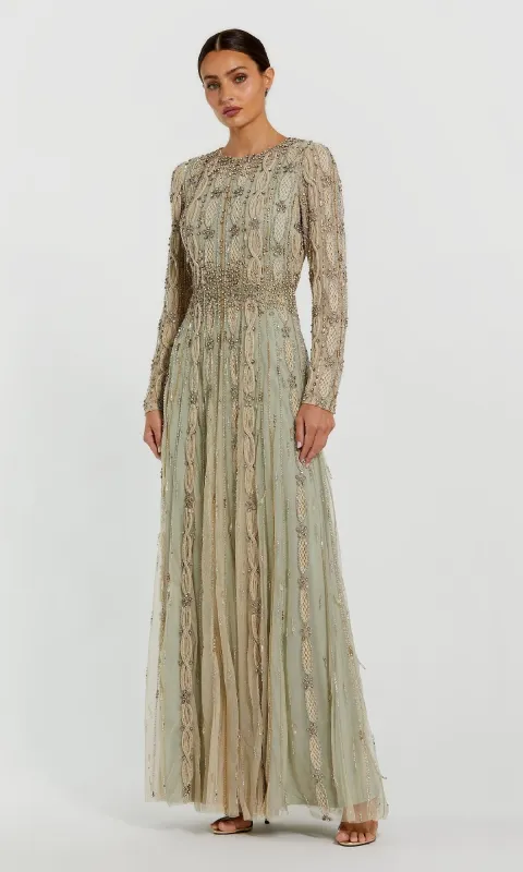 Long Sleeve Beaded Formal Gown: Mac Duggal 10077 sold by PromGirl