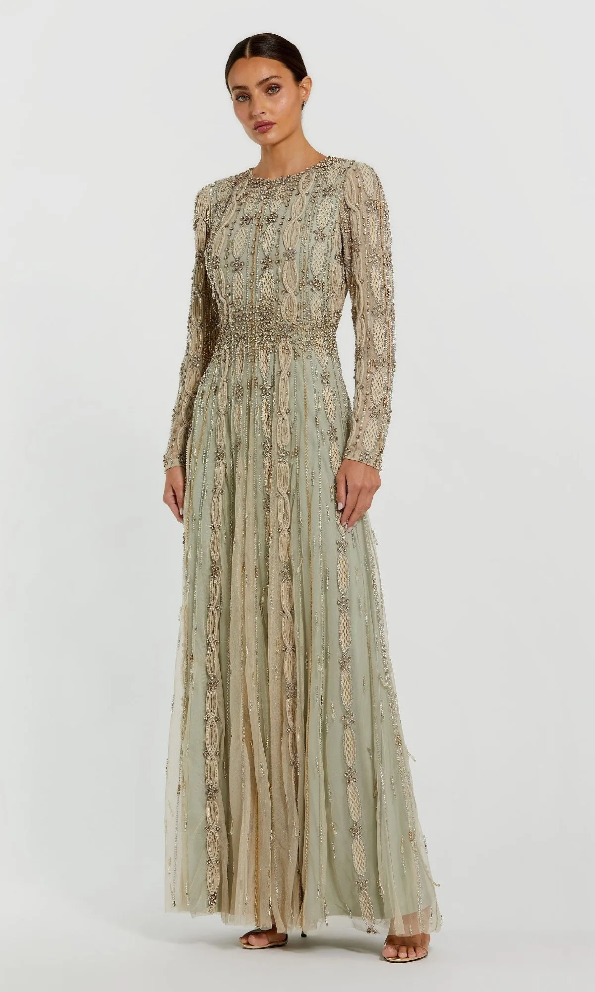 Long Sleeve Beaded Formal Gown: Mac Duggal 10077 sold by PromGirl