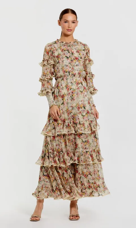 Long Sleeve Ruffle Formal Dress: Mac Duggal 8334 sold by PromGirl