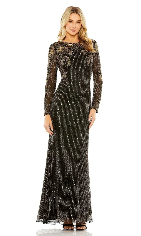 Gold-Beaded Black Formal Gown: Mac Duggal 5956 sold by PromGirl