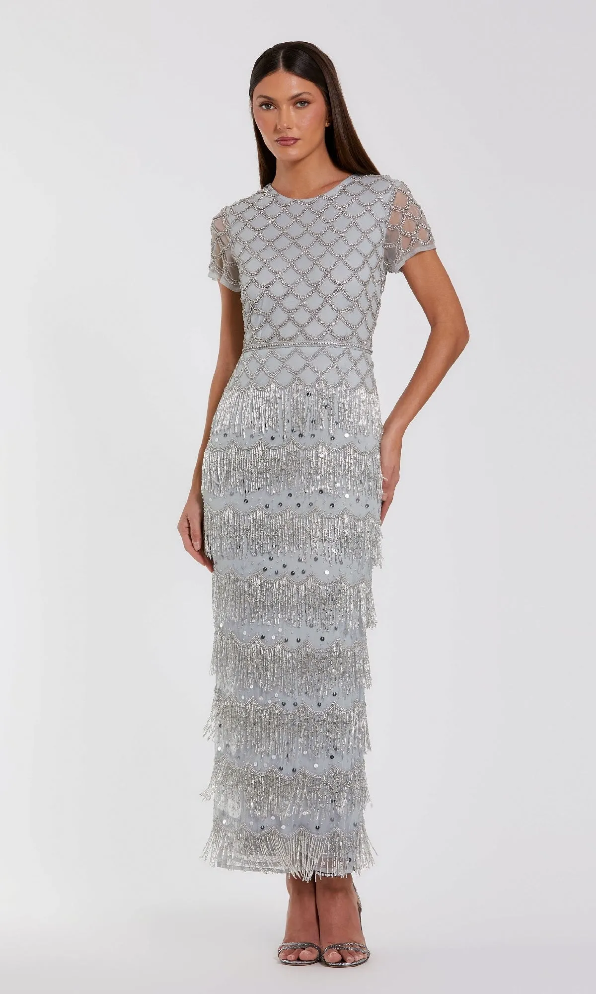 Fringed Short Sleeve Party Dress: Mac Duggal 94077 sold by PromGirl