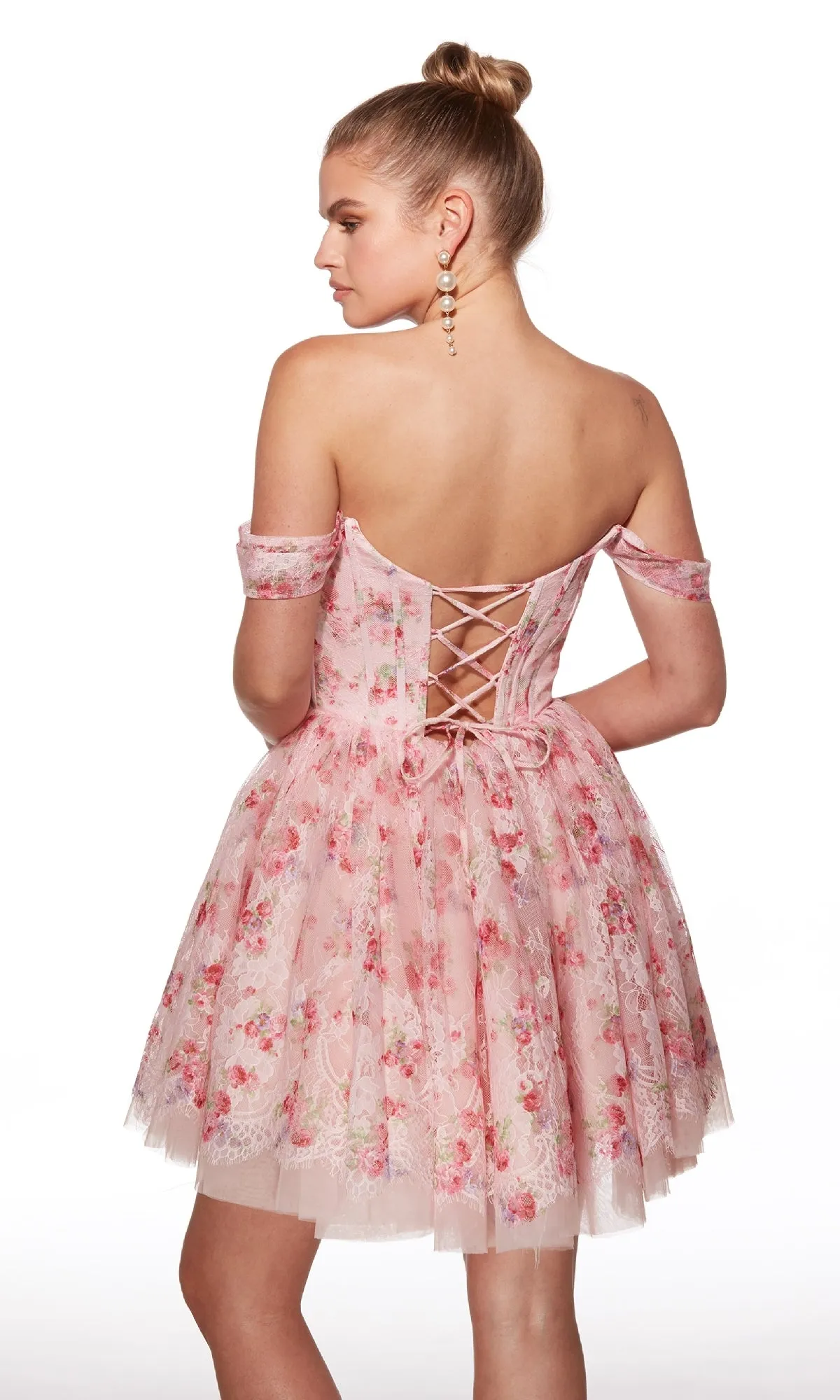Off-Shoulder Short Print Hoco Dress: Alyce 30021 sold by PromGirl product image thumbnail 2