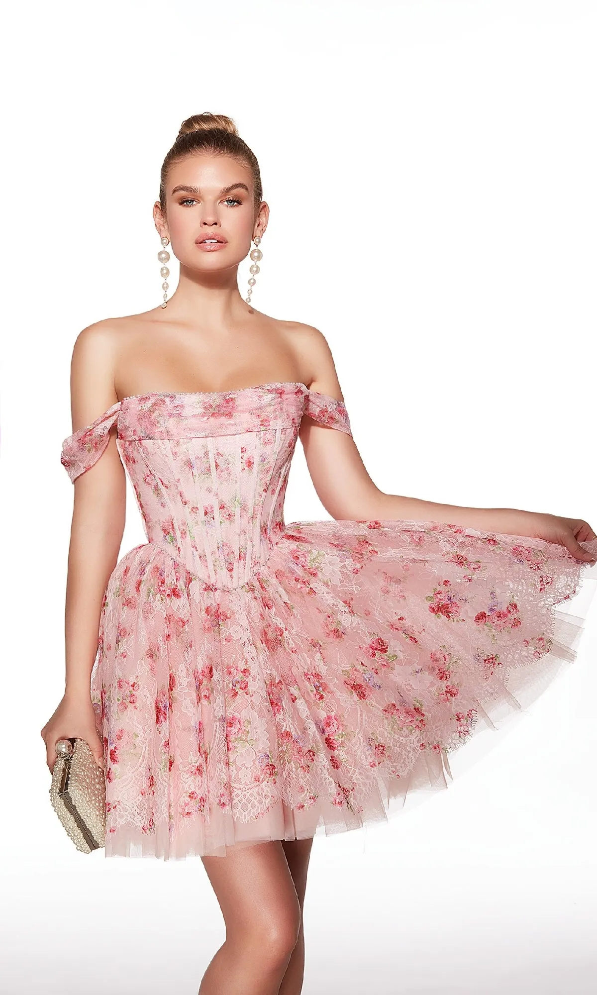 Off-Shoulder Short Print Hoco Dress: Alyce 30021 sold by PromGirl product image thumbnail 3