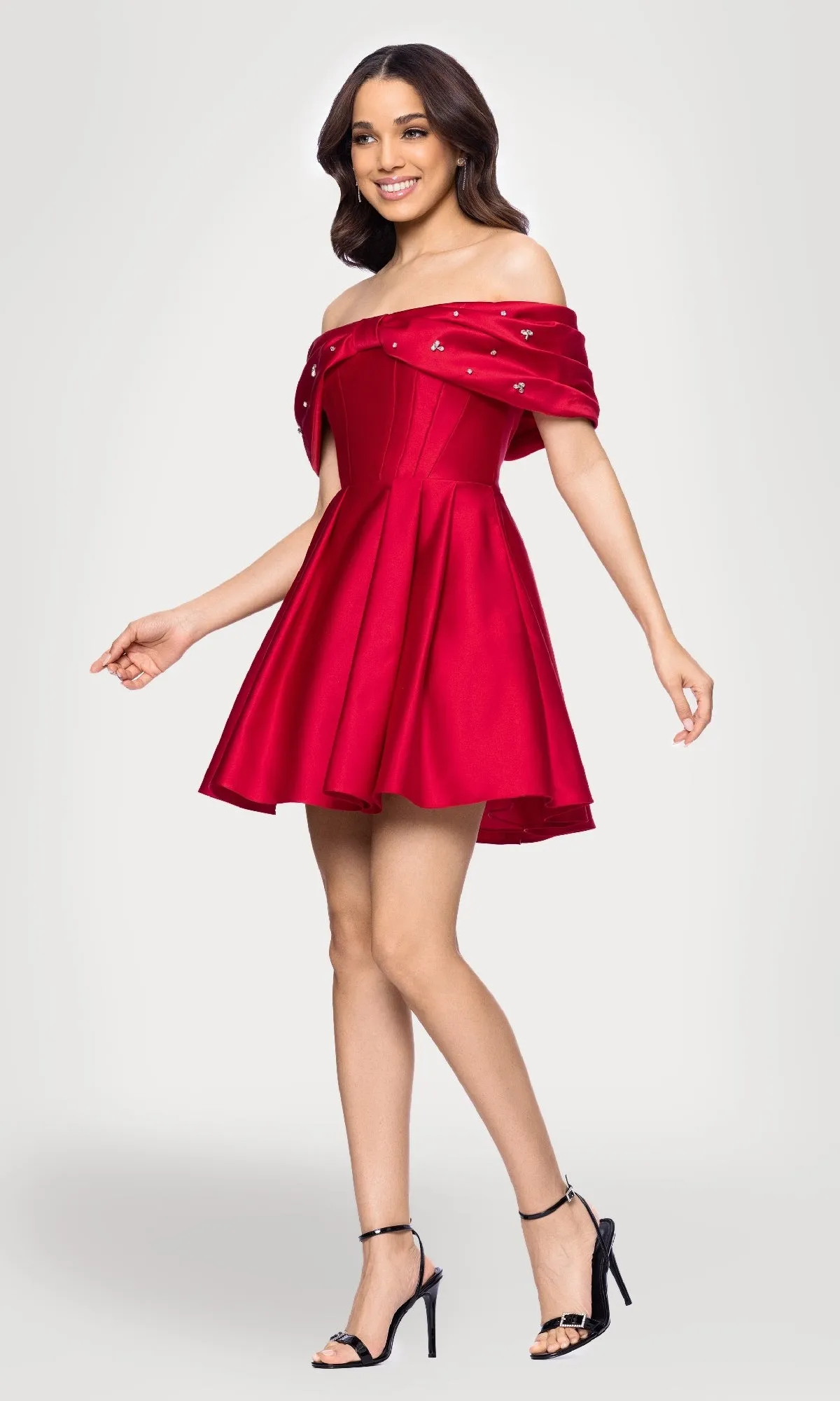Off-Shoulder Red Hoco Dress: Blondie Nites 5695BN sold by PromGirl product image thumbnail 3