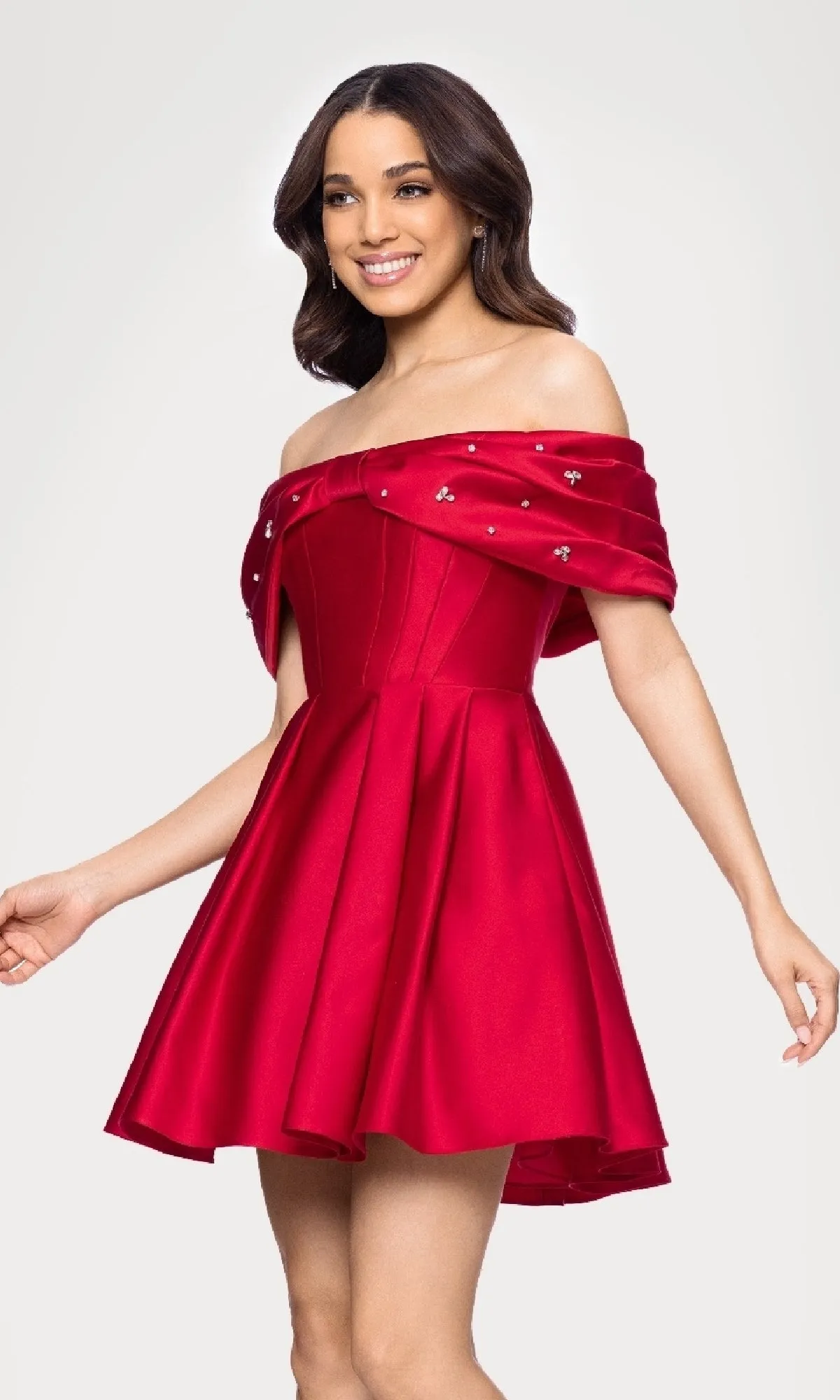 Off-Shoulder Red Hoco Dress: Blondie Nites 5695BN sold by PromGirl product image thumbnail 5