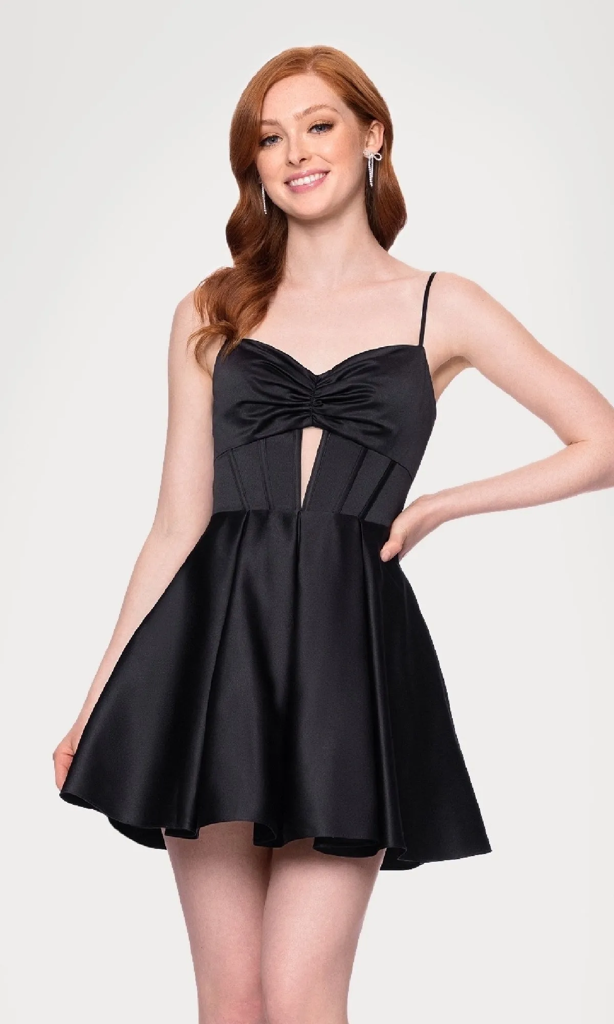 Cut-Out Black Mini Hoco Dress: Blondie Nites 5605BN sold by PromGirl