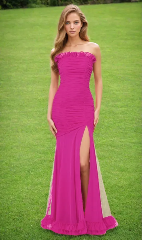 Hot Pink Strapless Long Prom Dress 4868BN sold by PromGirl