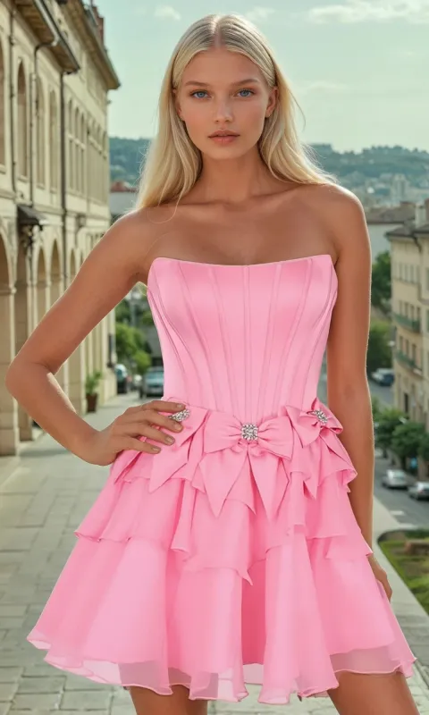 Tiered Hoco Dress with Bow: PromGirl Exclusive 250183 sold by PromGirl