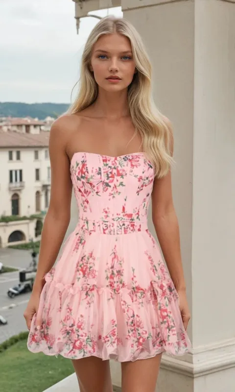 Floral-Print Hoco Dress: PromGirl Exclusive 250185 sold by PromGirl