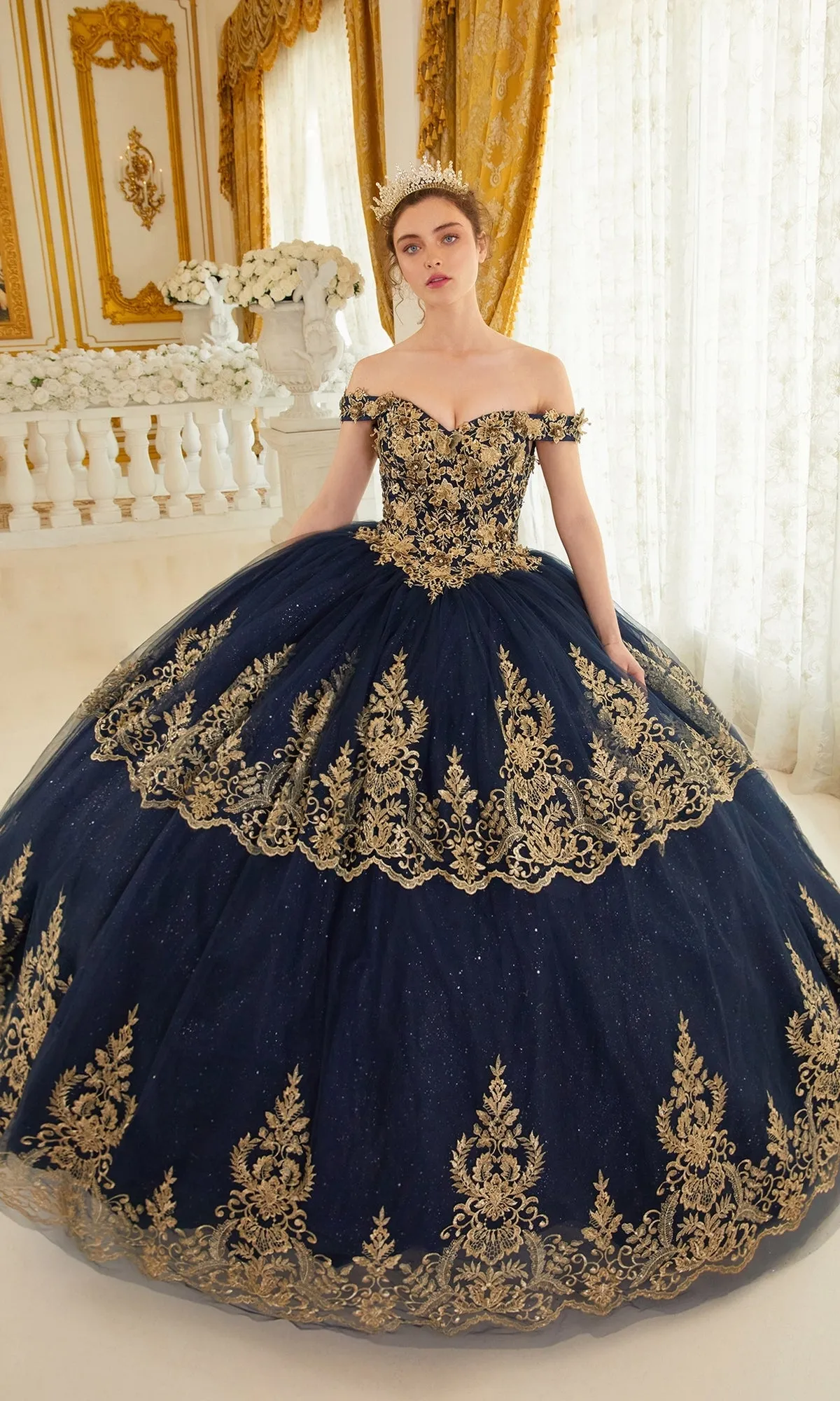 Ladivine 15705 Quince Dress with Gold Embroidery sold by PromGirl