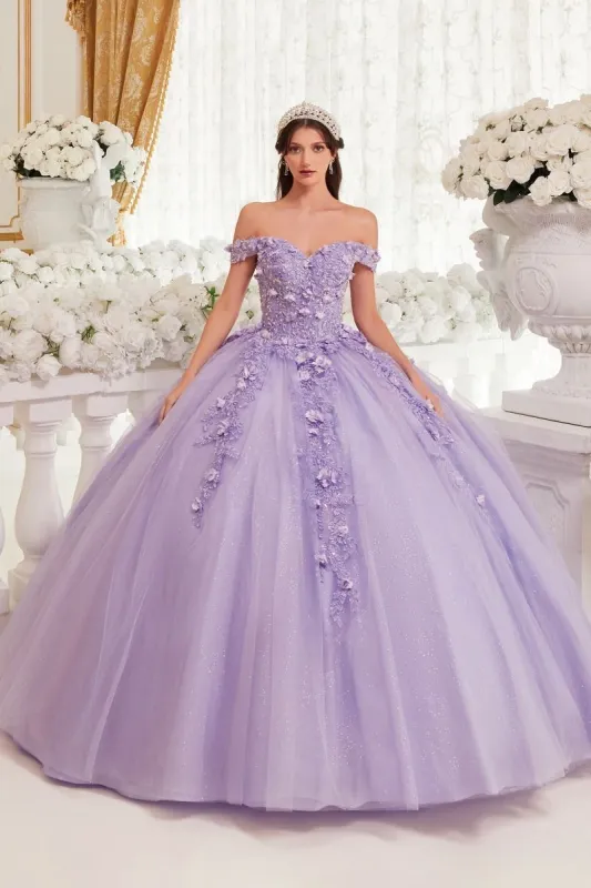 Off-Shoulder Purple Quinceanera Dress: Ladivine 15717 sold by PromGirl