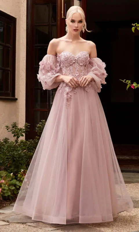 Puff-Sleeved Long Strapless Prom Ball Gown CD962 sold by PromGirl
