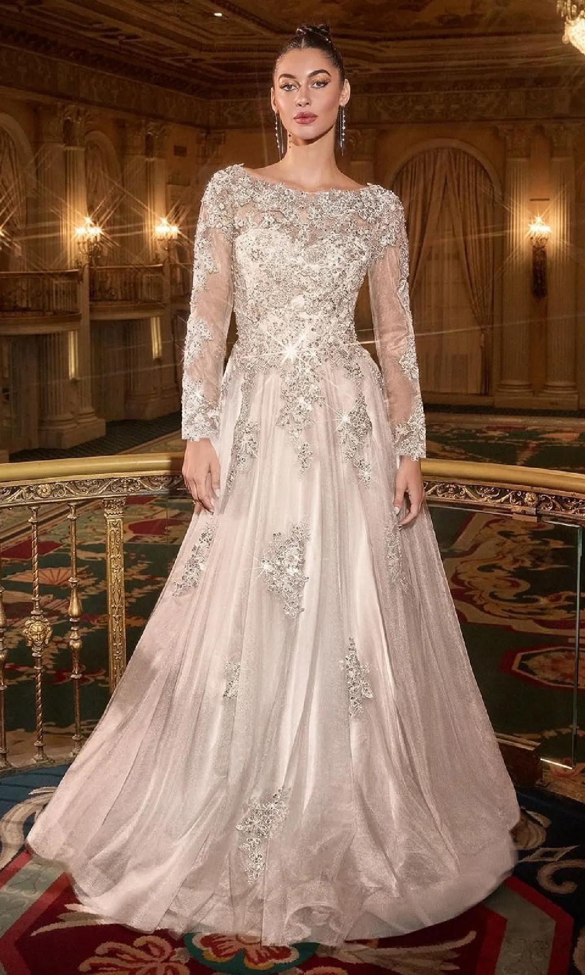 Long Sleeve Long Formal Dress: Ladivine J883W sold by PromGirl