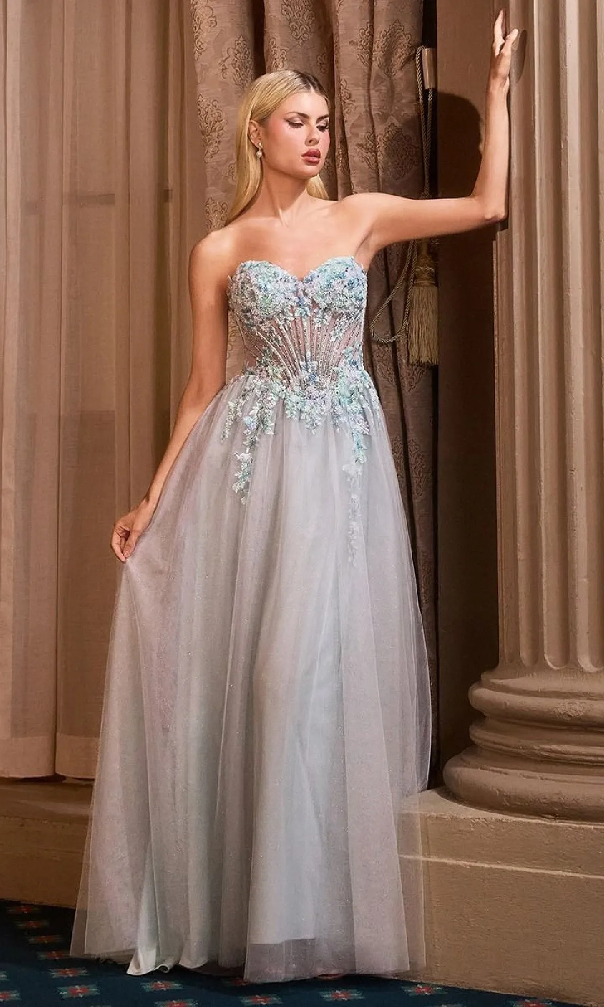 Strapless Blue Bead Prom Gown: Andrea & Leo A1478 sold by PromGirl product image thumbnail 2