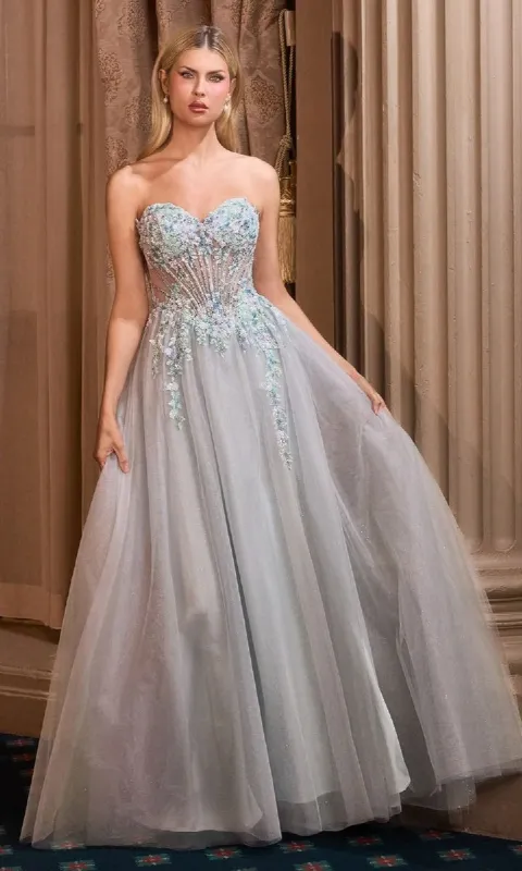 Strapless Blue Bead Prom Gown: Andrea & Leo A1478 sold by PromGirl