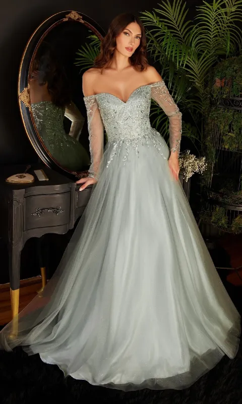 Long Sleeve Long Prom Dress: Ladivine CD0172 sold by PromGirl