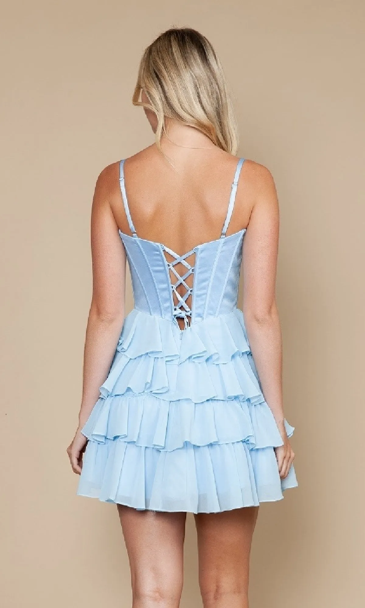 Short Ruffled Homecoming Dress: Poly USA 9916 sold by PromGirl product image thumbnail 2
