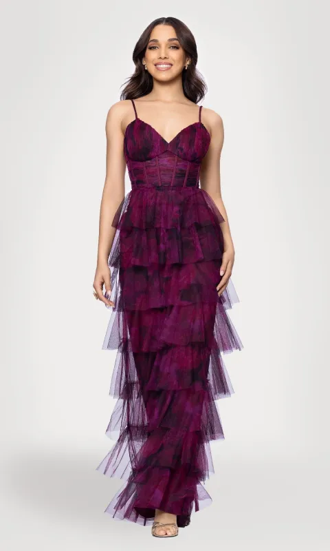 Wine Red Ruffle Formal Gown: Blondie Nites 5778BN made by Blondie Nites