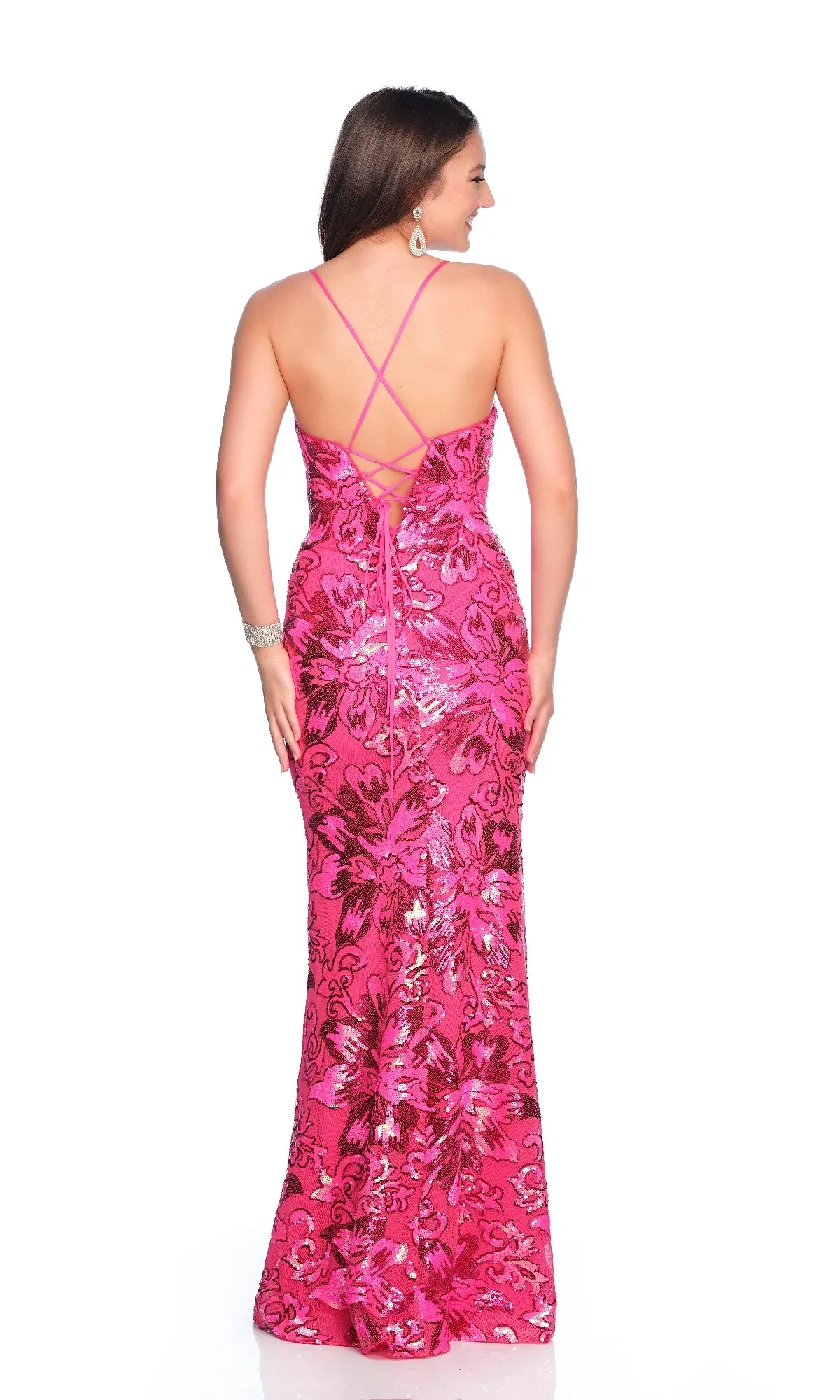 Floral Sequin Pink Prom Dress: Dave & Johnny 12325 sold by PromGirl product image thumbnail 2