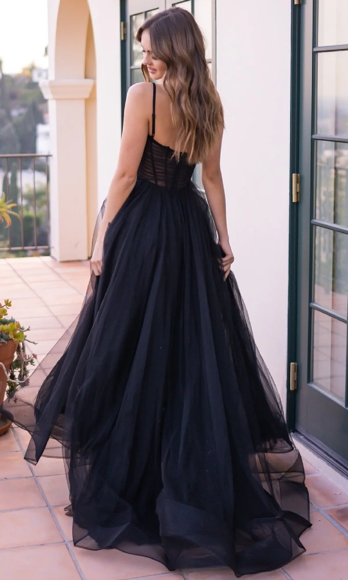 Sheer-Corset Long Prom Ball Gown: Yasmin by Velvi sold by PromGirl product image thumbnail 2
