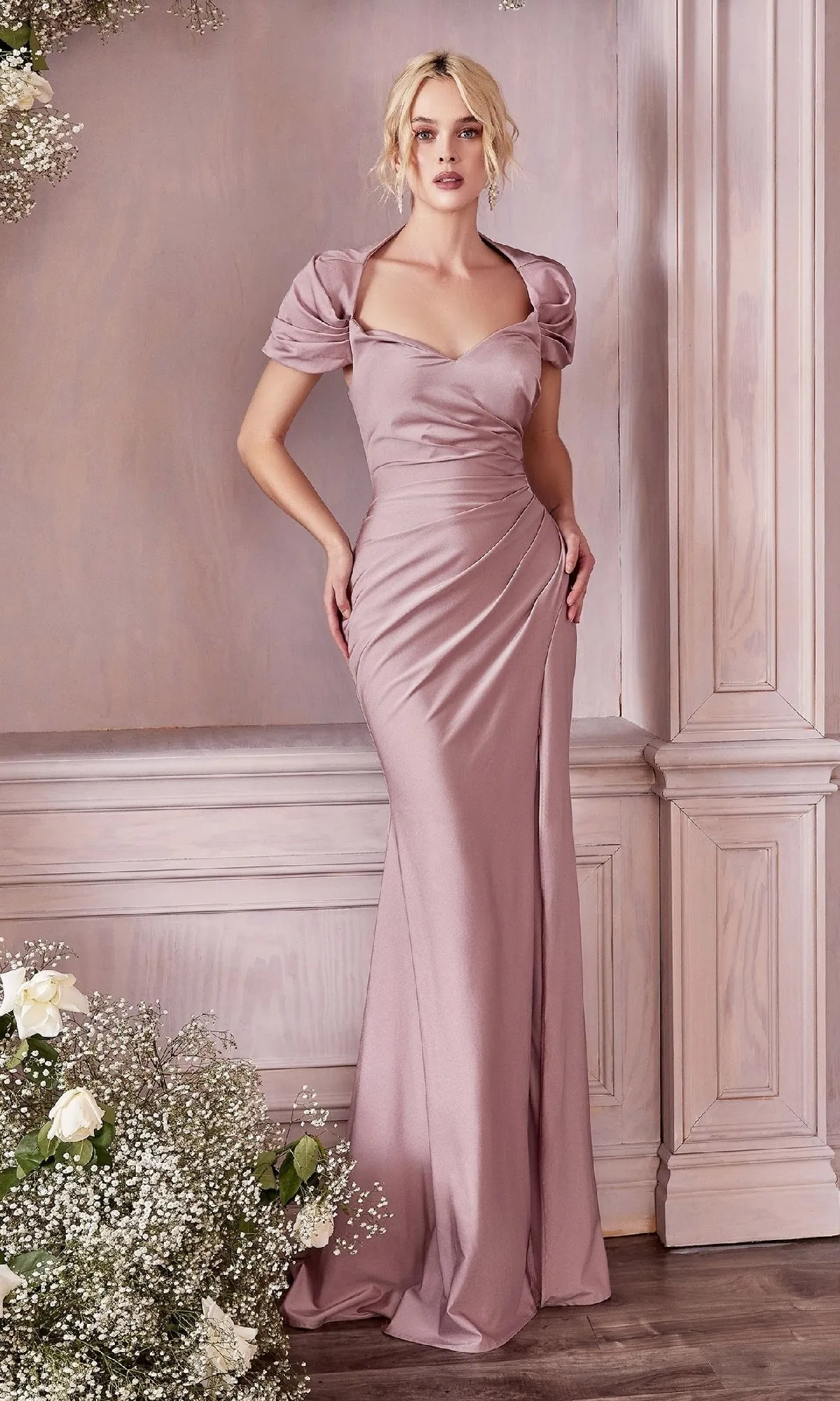 Cap-Sleeve Long Satin Prom Dress: CLKV1061 sold by PromGirl product image thumbnail 5