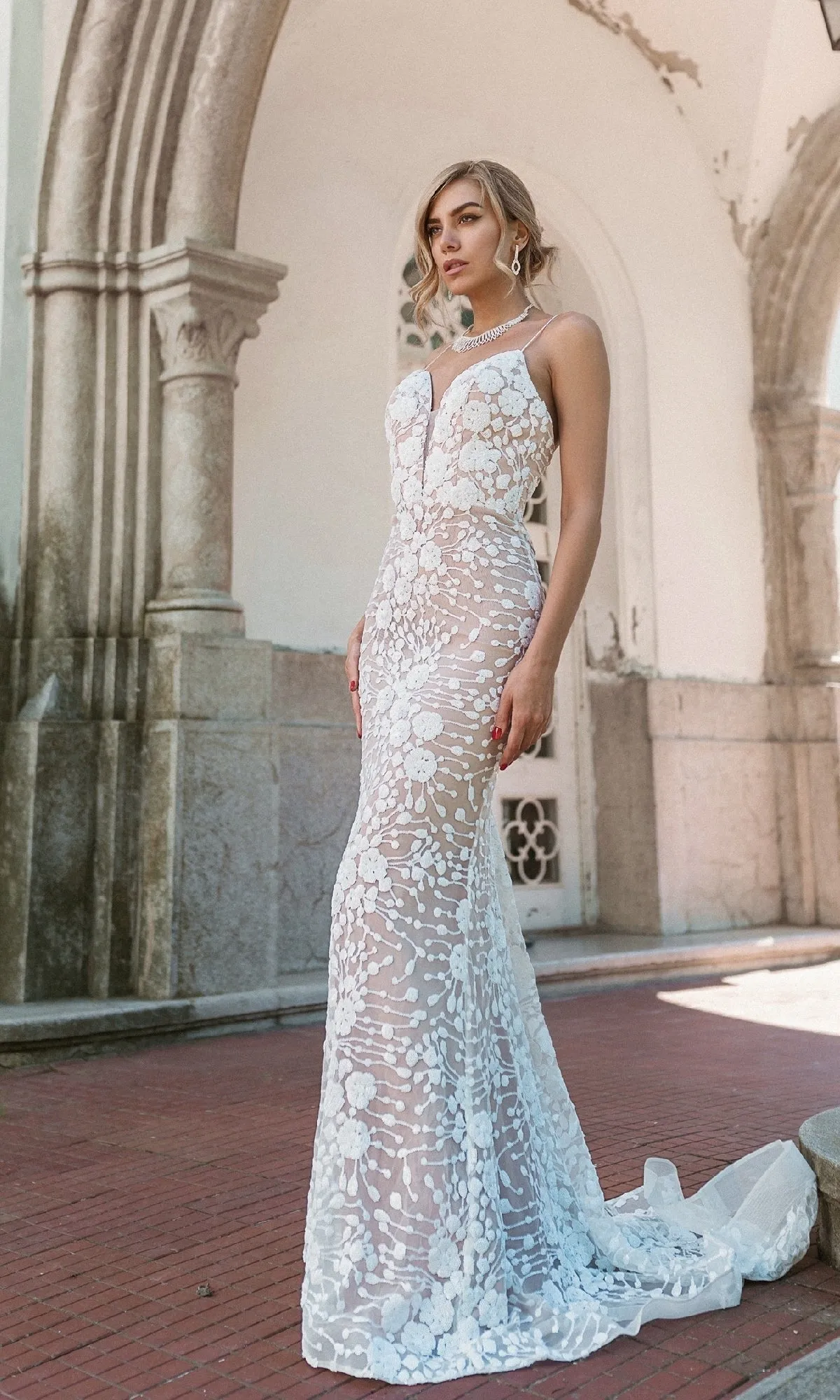 Long White Lace Formal Dress: Tina Holly BB008 sold by PromGirl