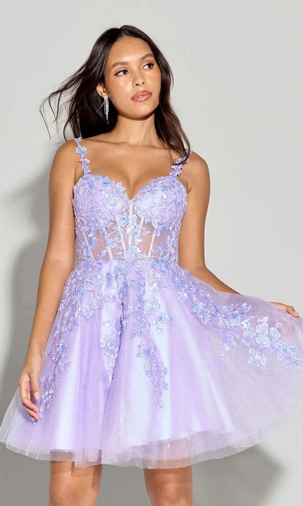Short Fit-and-Flare Lace Hoco Dress: Eureka EK152 sold by PromGirl