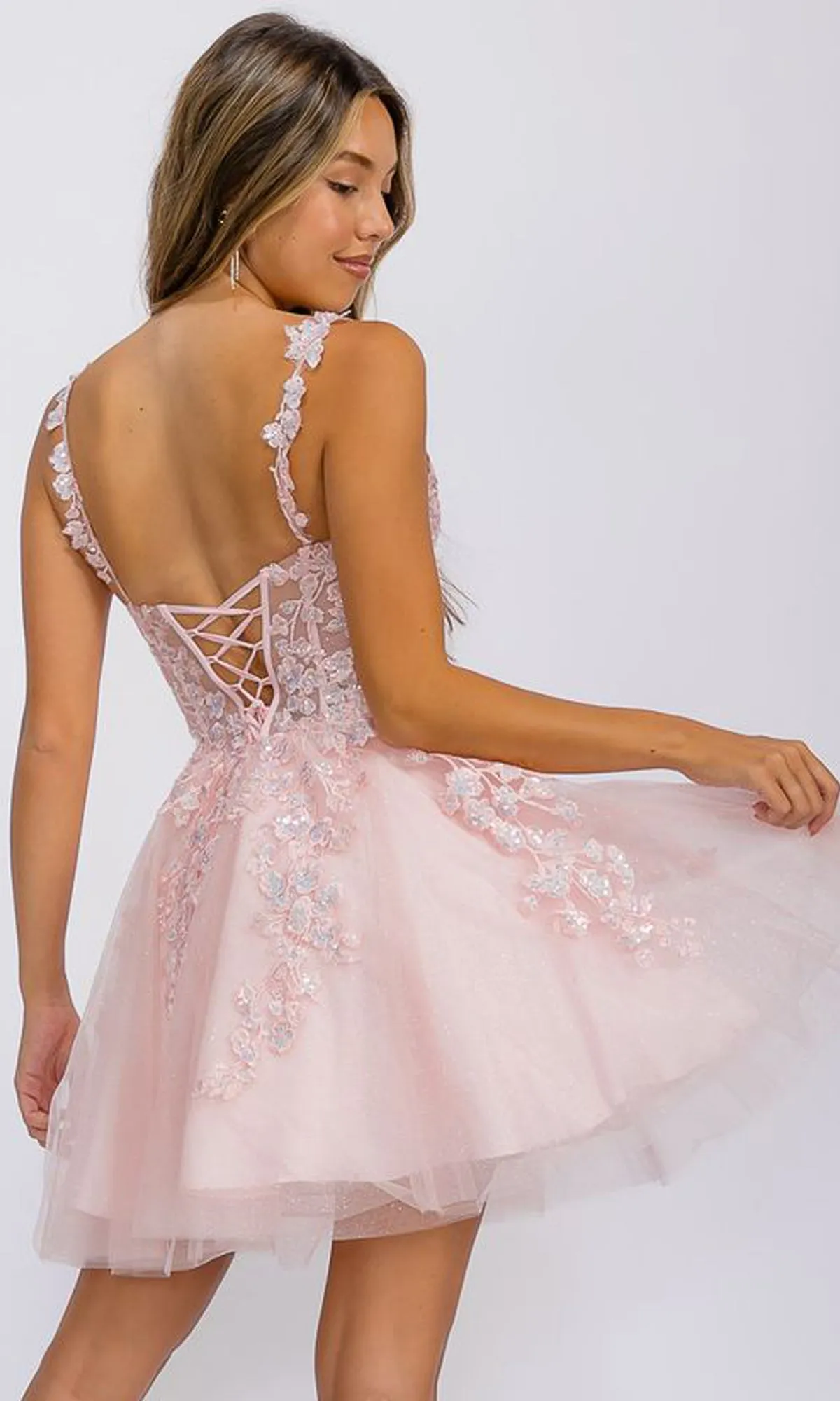 Short Fit-and-Flare Lace Hoco Dress: Eureka EK152 sold by PromGirl product image thumbnail 2