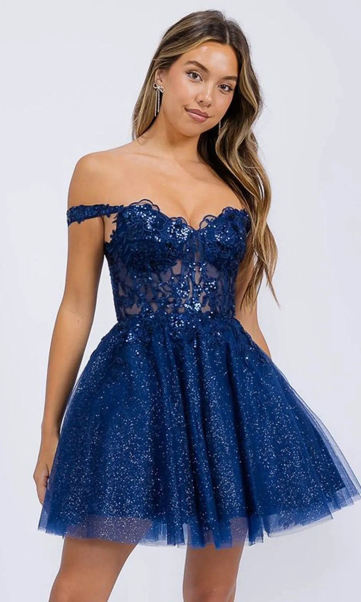 Short Glitter-Tulle Homecoming Dress: Eureka EK138 sold by PromGirl