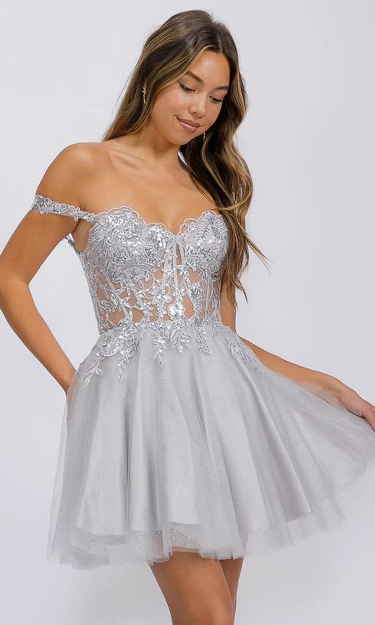 Short Glitter-Tulle Homecoming Dress: Eureka EK138 sold by PromGirl product image thumbnail 3