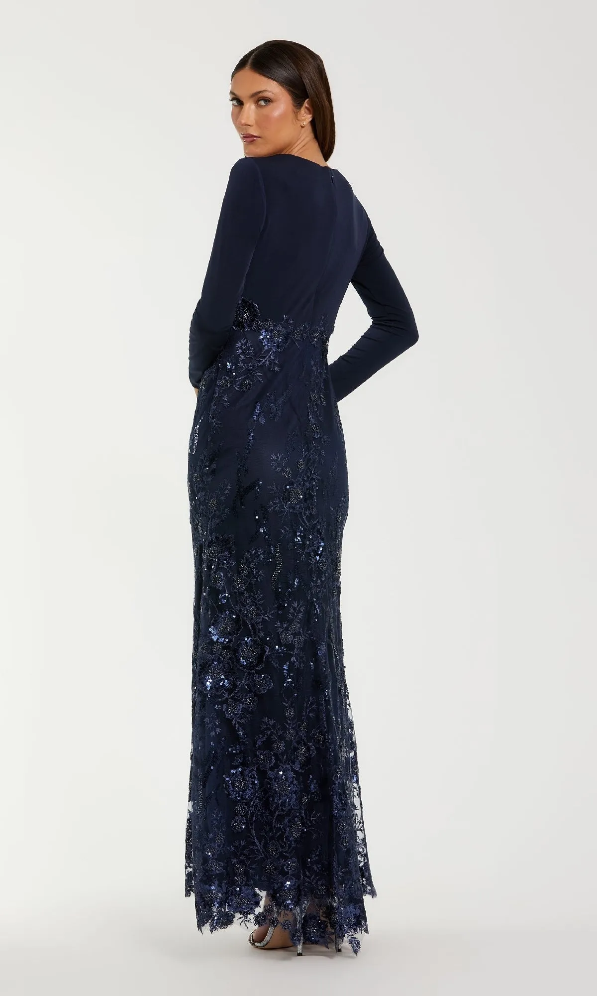Long Sleeve Dark Blue Formal Gown: Mac Duggal 67871 sold by PromGirl product image thumbnail 2