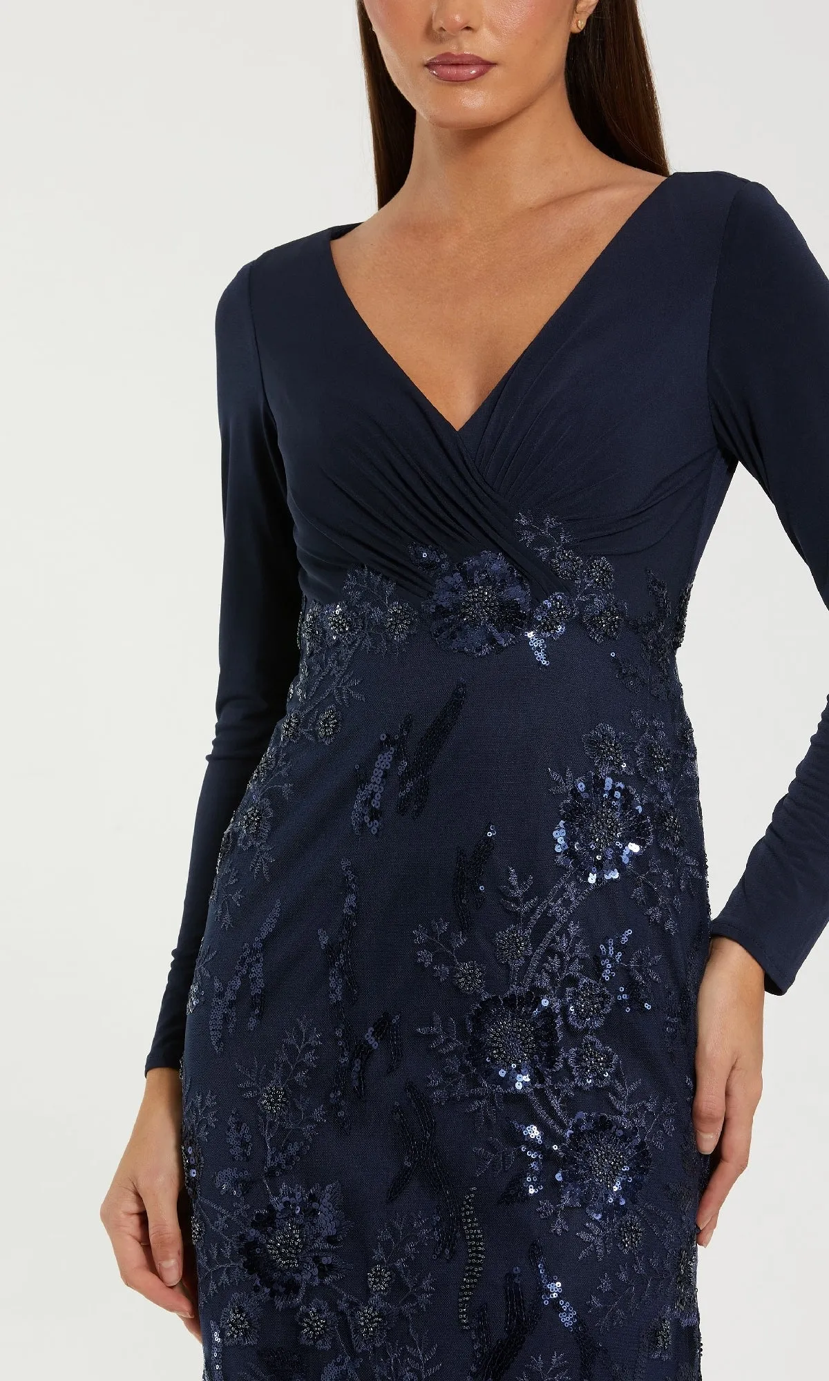 Long Sleeve Dark Blue Formal Gown: Mac Duggal 67871 sold by PromGirl product image thumbnail 3