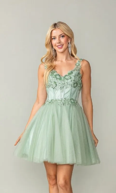 Open-Back Tulle Homecoming Dress: Dancing Queen 3374 sold by PromGirl