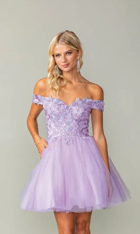 Off-Shoulder Short Hoco Dress: Dancing Queen 3373 sold by PromGirl