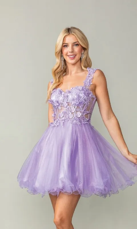 Sheer-Corset Short Hoco Dress: Dancing Queen 3372 sold by PromGirl
