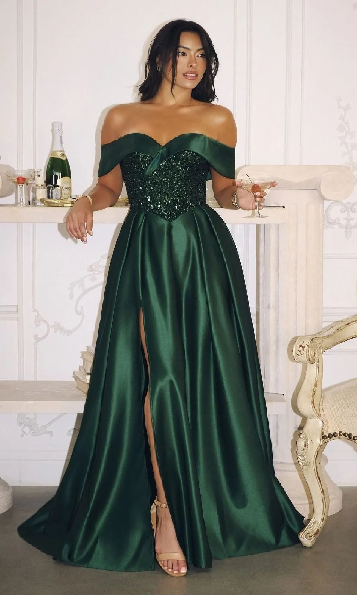 Off-Shoulder Long Satin Prom Dress: Amoris T614 sold by PromGirl product image thumbnail 2