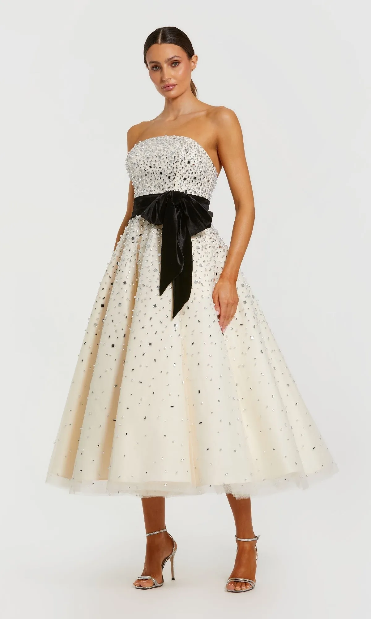 Tea-Length Off-White Formal Dress: Mac Duggal 11983Tea-Length White Formal Dress: Mac Duggal 11983 sold by PromGirl