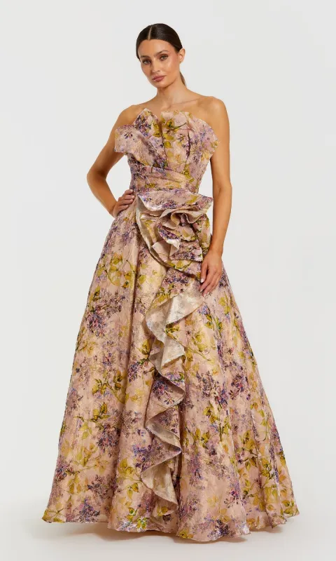 Strapless Floral Ball Gown: Mac Duggal 11980 sold by PromGirl